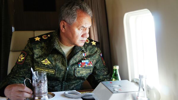 Министр обороны РФ Сергей Шойгу во время облета забайкальского полигона Цугол