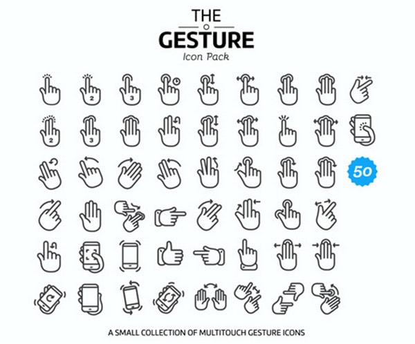 50 multitouch gesture icons by 2Bundles