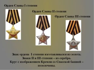 Орден Славы I степени Орден Cлавы II степени Орден Славы III степени Знак орд