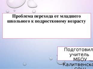 Проблема перехода от младшего школьного к подростковому возрасту Подготовила