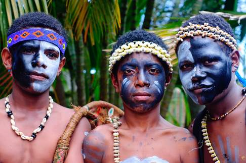 Adolescent male Kastom dancers in Port Moresby, celebrating the Manus Province in Papua New Guinea