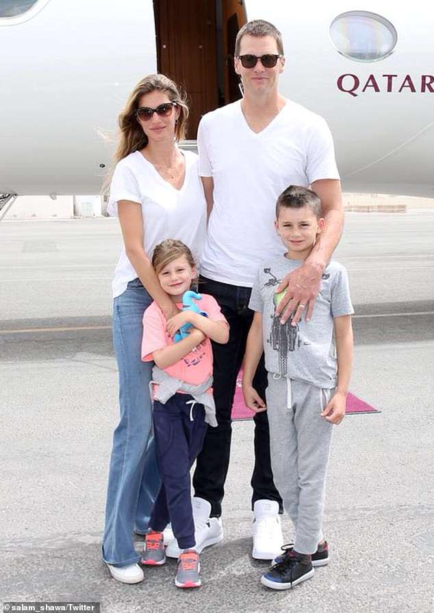 Birth plan: Gisele Bündchen had at-home water births with her children Ben and Vivan, despite her husband, Tom Brady, being uncomfortable with the idea. The family is pictured in April