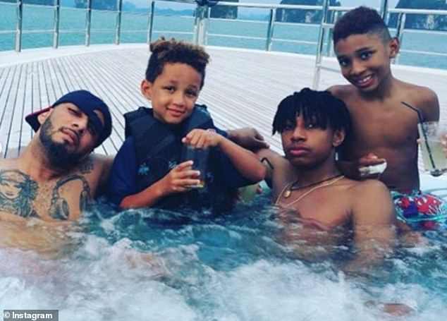 Siblings: Swizz (left) is pictured with his sons Egypt (second from left), Prince (third from left), 17, and Kasseem (right)