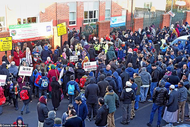 Some Muslim demonstrators said they would rather leave the UK than allow their children to continue attending Parkfield Community School in Birmingham. Parkfield Community School has said it wants pupils to be 