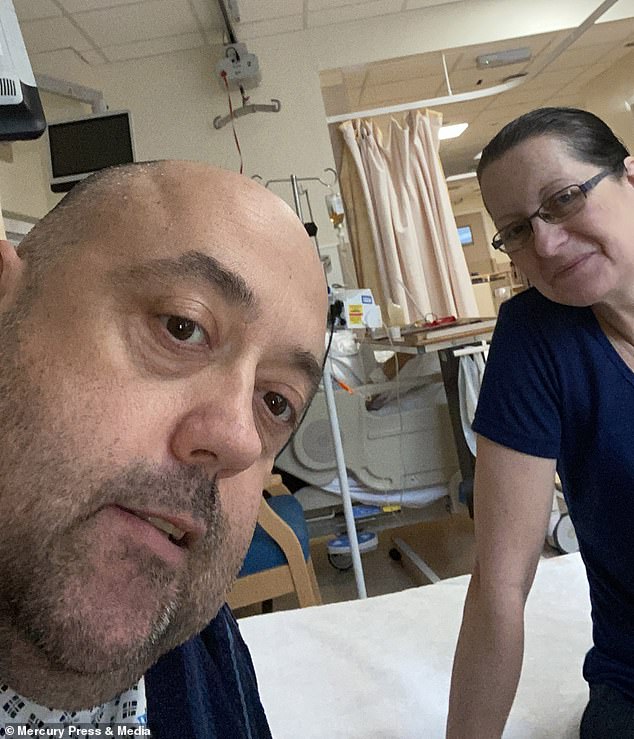 Business manager Stephen was one of only 40 people in the UK to suffer from life threatening ANCA vasculitis. Pictured, two days after the operation