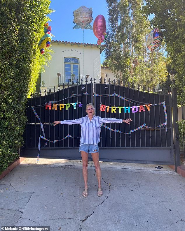 Happiness! Oscar nominee Griffith celebrated her 63rd birthday on Sunday at her $3.7M three-bedroom Hollywood Hills mansion