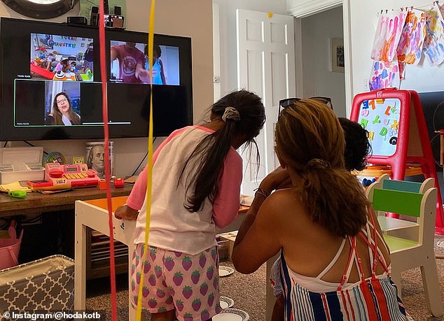Special: Hoda Kotb celebrated her 56th birthday on Sunday with her daughters Haley Joy, three, and Hope Catherine, one, while enjoying a virtual party with her family