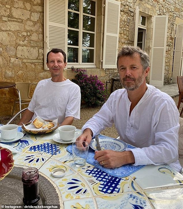 The Danish royal Palace has shared a picture of Prince Joachim as he recuperates from his recent health troubles in France. The Prince, 51, looking thin but relaxed, could be seen enjoying breakfast with his brother Crown Prince Frederik, 52, in the Chateau de Cayx in Cahors, France
