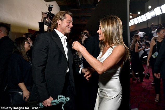 On good terms: Pitt made an unexpected appearance at Aniston