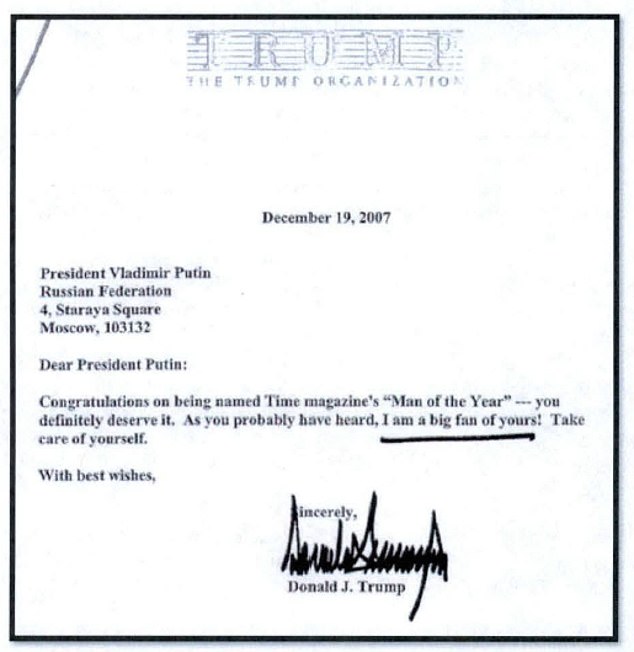 Trump congratulated Putin on being named Time