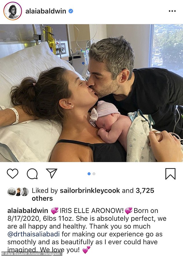 New addition: Alaia Baldwin gave birth Monday to a healthy baby girl, whom they named Iris Elle, showing off the bundle of joy in their first family photos