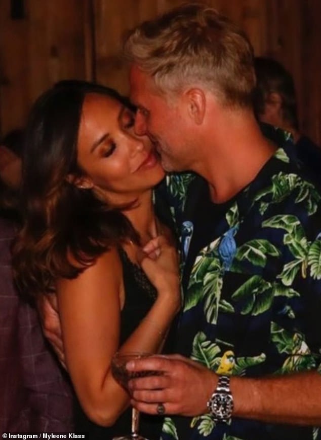 Wonderful: Myleene Klass her boyfriend Simon Motson marked their five-year anniversary, by recreating the bar where they had their first date (pictured in a throwback she posted)