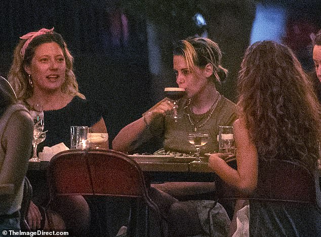 Sip: Kristen wined and dined on a wide assortment of food, including what appeared to be an espresso martini, which carefully raised to her lips