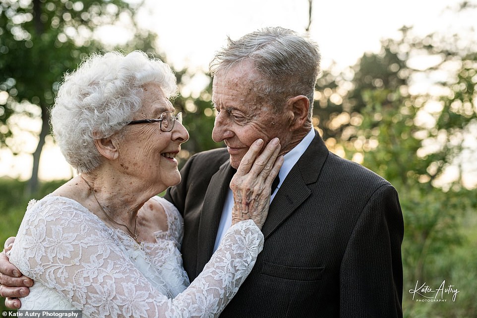 The couple (pictured) held  a 60th anniversary wedding photo shoot this year to celebrate their six-decade milestone