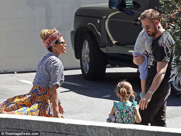 Just us: The hunky 37-year-old actor looked every bit the family man as he carried two year-old daughter Amada while holding hands with four-year-old daughter Esmeralda