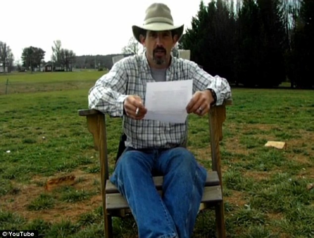 Angry: Tommy Jordan, of Albemarle, North Carolina, reads out his 15-year-old daughter Hannah