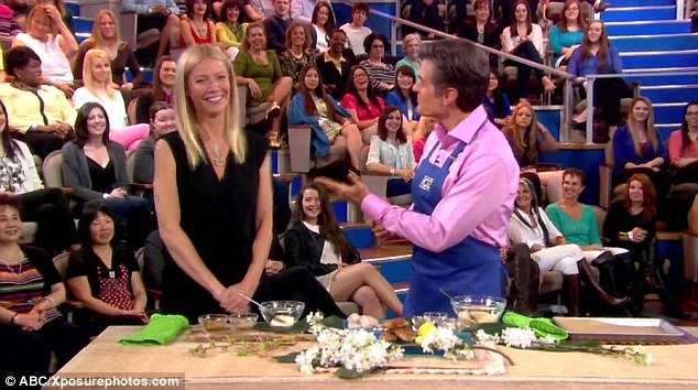 Clean living advocate: Gwyneth was pleased to show Dr. Oz some of her healthy kitchen tricks