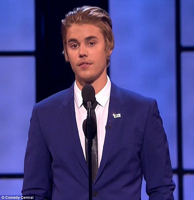 Pop star: Justin Bieber was the target of jokes on Monday night