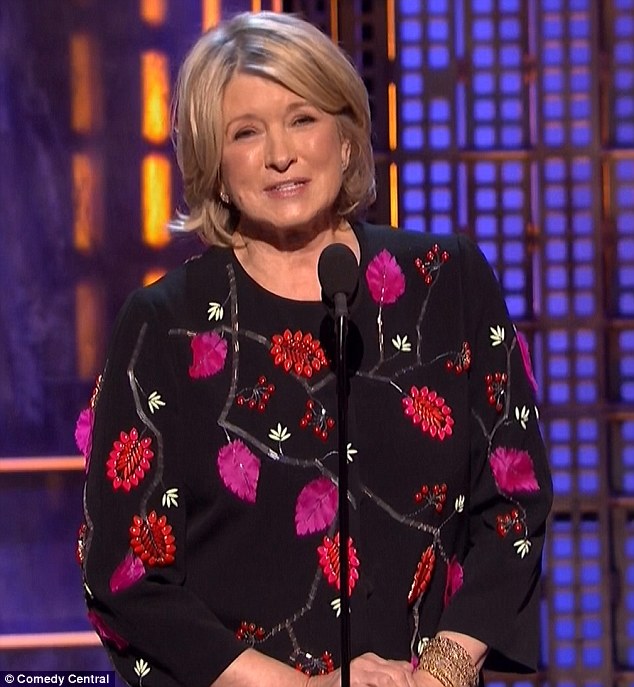 Funny side: Martha Stewart roasted Justin as well as her fellow guests on the dais