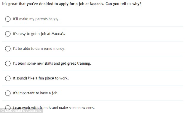 When asked why they have decided to apply for a job at McDonaldns s, applicants have the option of selecting 