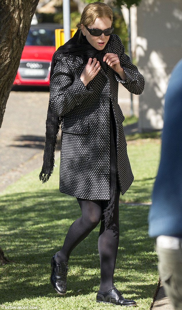 Support: Nicole Kidman looked downcast as she arrived to comfort her mother Janelle on Tuesday in North Sydney following the news that her former brother-in-law Angus Hawley died suddenly 