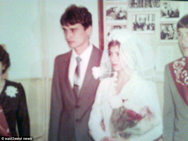 Parents: Olga and Valeriy Shaykhlislamov on their wedding day. He was a miner and she worked as a music teacher to make ends meet after Communism collapsed. But lung disease killed him when he was in his 40s