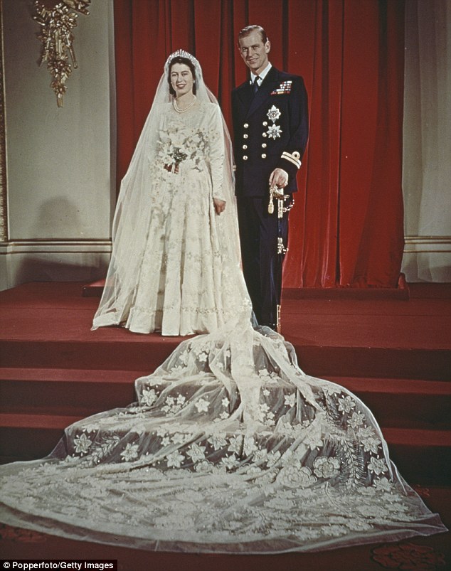 History event: Queen Elizabeth and Prince Philip, Duke of Edinburgh pose together at Buckingham Palace after their wedding ceremony at Westminster Abbey in London on 20th November 1947