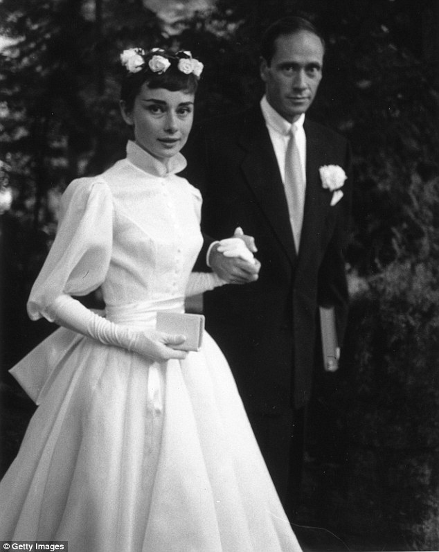 Classic beauty: Audrey Hepburn and Mel Ferrer are pictured on their wedding day on September 24, 1954