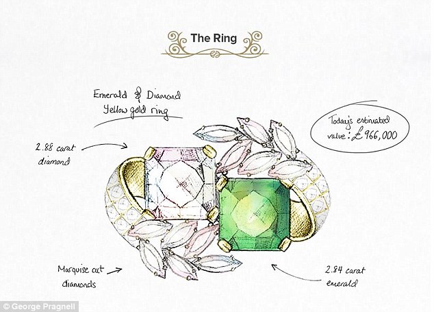 Unique design: JFK picked out this stunning ring featuring a 2.88 carat diamond and a 2.84 carat emerald for Jackie with the help of his father Joseph 