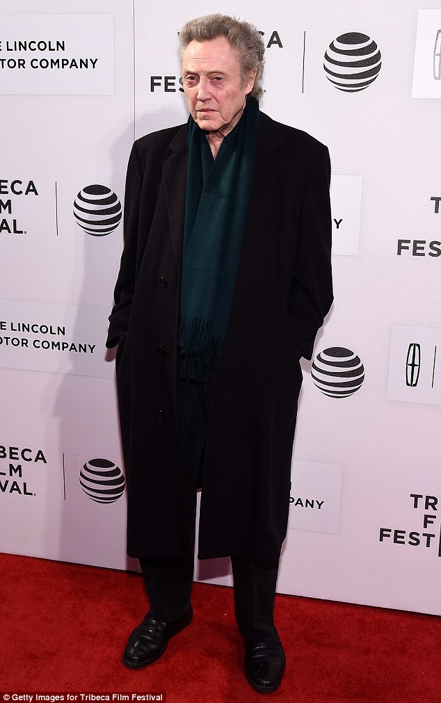 Veteran star: Christopher Walken, 73, also attended the event waering a black overcoat with dark green woolen scarf. He stars in The Family Fang as the father of Kidman and Bateman