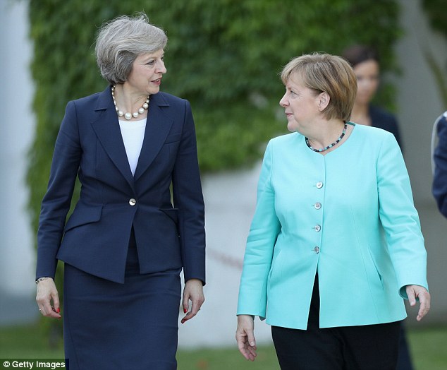German Chancellor Angela Merkel with UK Prime Minister Theresa May upon Mrs May