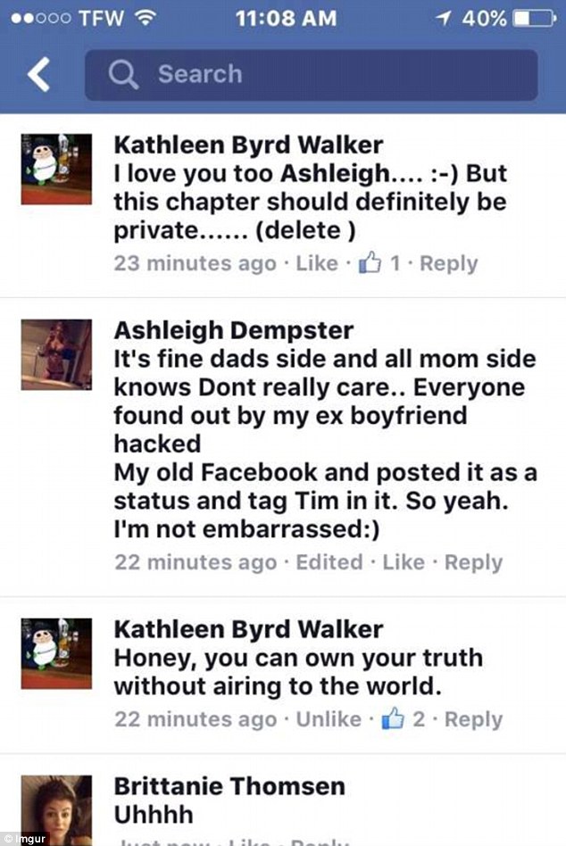 No shame: Even after friends suggested she keep the story private, Ashleigh insisted 