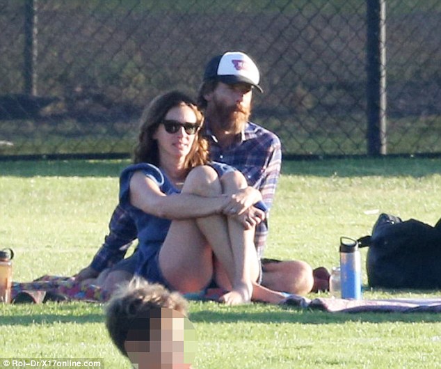 Cheering section: Julia Roberts and Daniel Moder on Saturday watched their children play soccer in Malibu, California