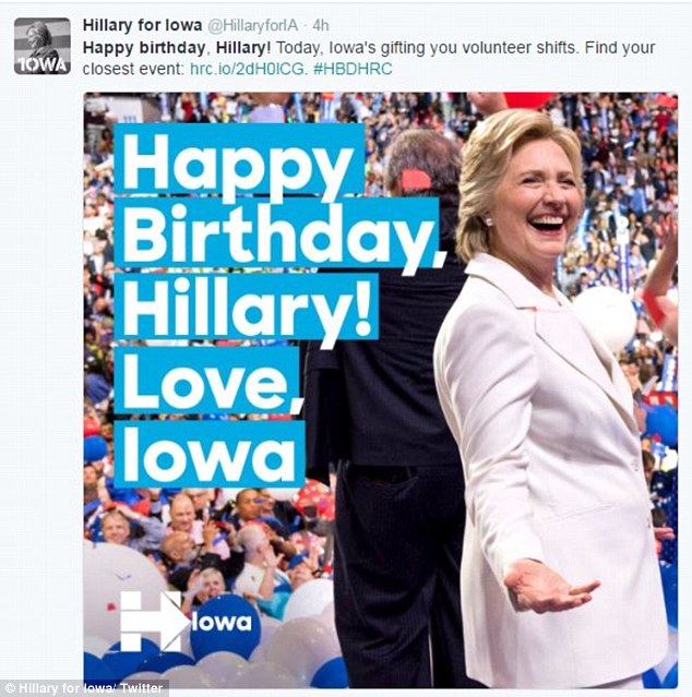 Even individual states are wished the Democratic Presidential Nominee a happy birthtday with just under two weeks to go before election day