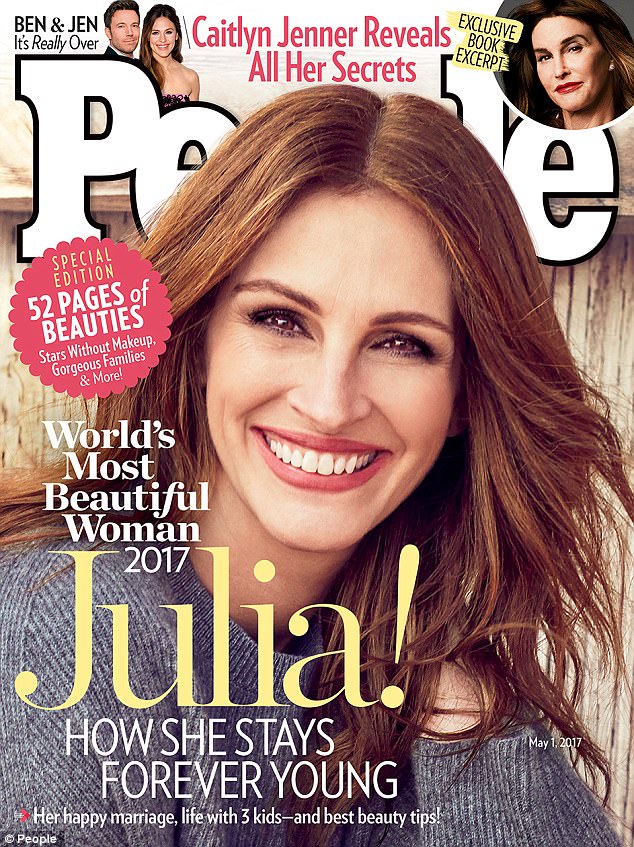 Message from the stars: The Hollywood hotshot told the magazine that Shane still stays in touch - even Skyping the star from space recently. Above you can see Julia on the May 1 cover of People