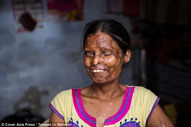 Scarred for life: Geeta Mahour, 40, and Neetu, 26, (above) were horribly disfigured when Inderjeet Mahour, 60, drunkenly poured acid on his wife and daughter as they slept