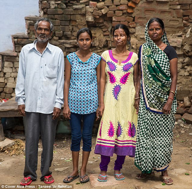 Living together: The couple went on to have a third daughter (second left) and although Inderjeet is mostly civil to Geeta, he still flies into alcohol-fuelled rages, she says
