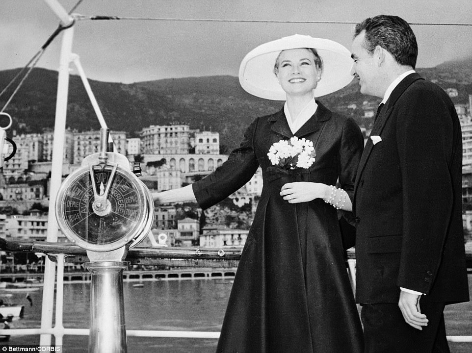 Kelly married Prince Rainier III in two ceremonies on April 18, 1956. The couple are pictured smiling above on Rainier