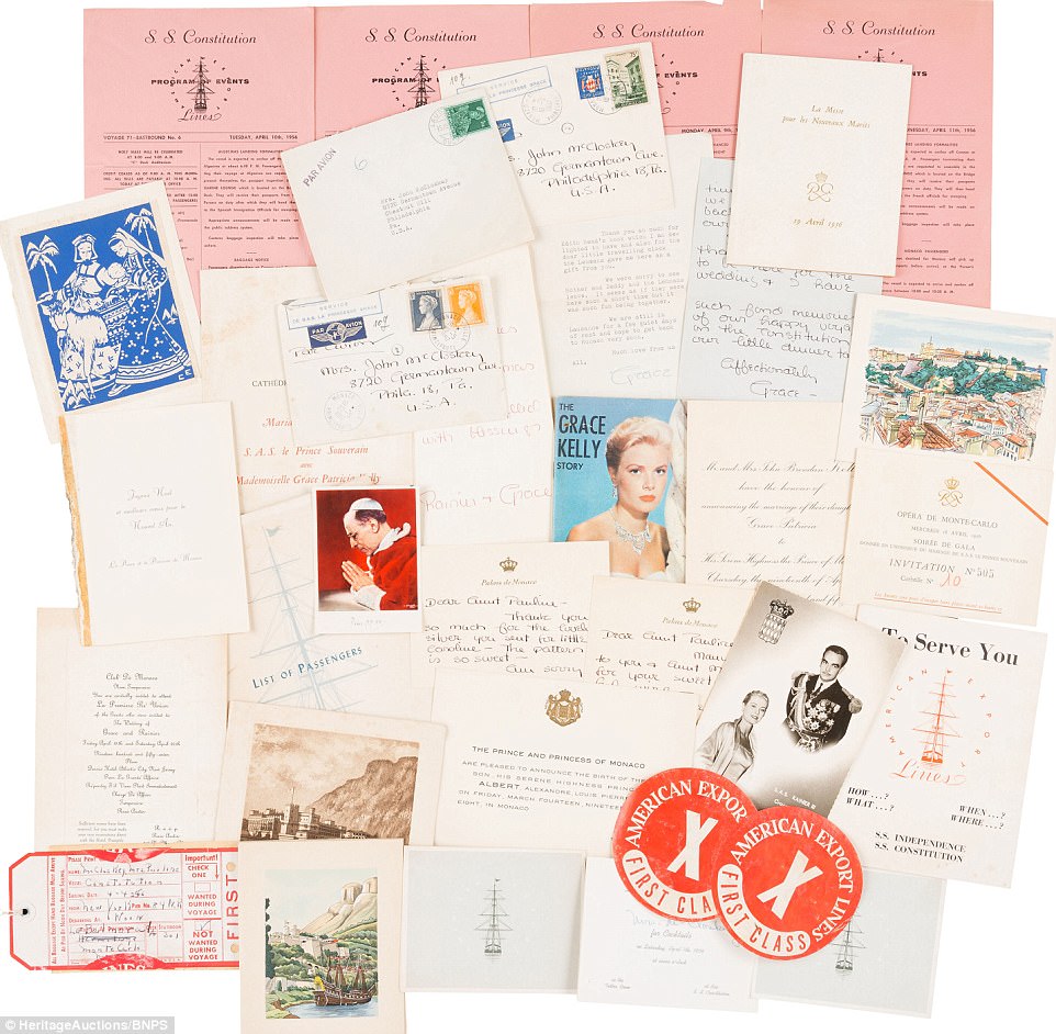 Also being auctioned off are documents from the voyage such as passenger lists, dinner menus, cocktail invitations and newspaper clippings (pictured above)