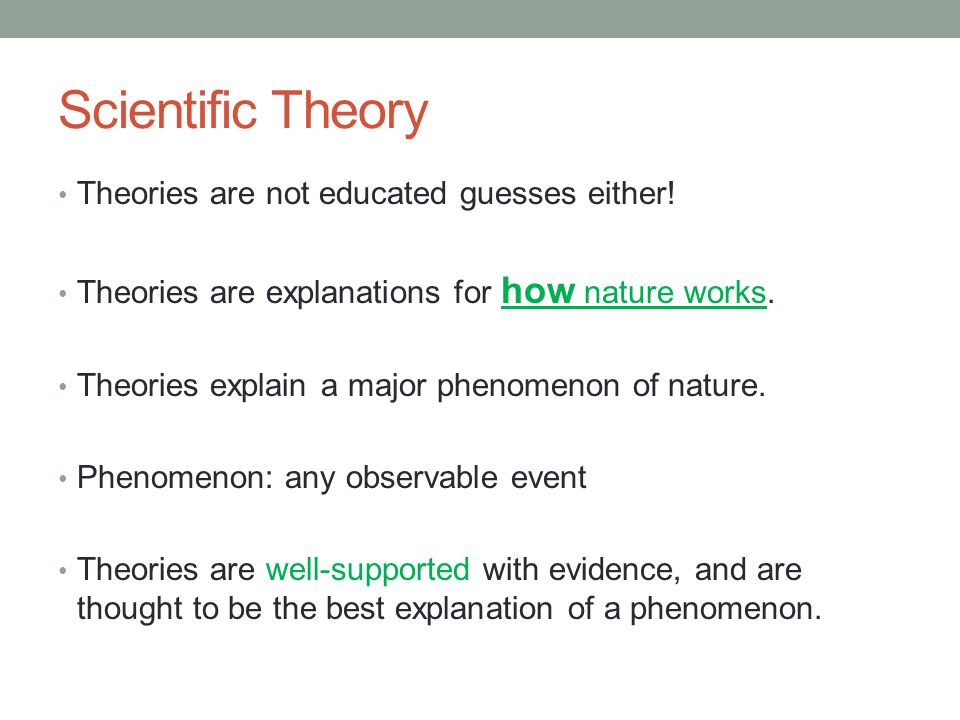 Scientific Theory Theories are not educated guesses either.