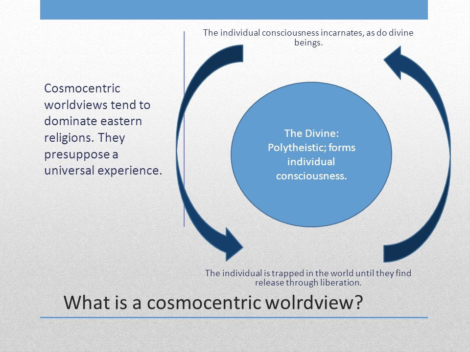 What is a cosmocentric wolrdview. The individual consciousness incarnates, as do divine beings.