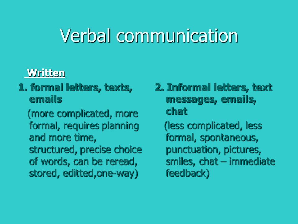 Verbal communication Written Written 1.