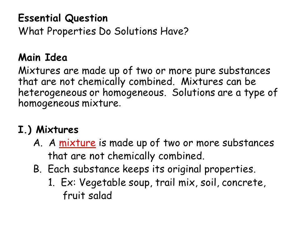 Essential Question What Properties Do Solutions Have.