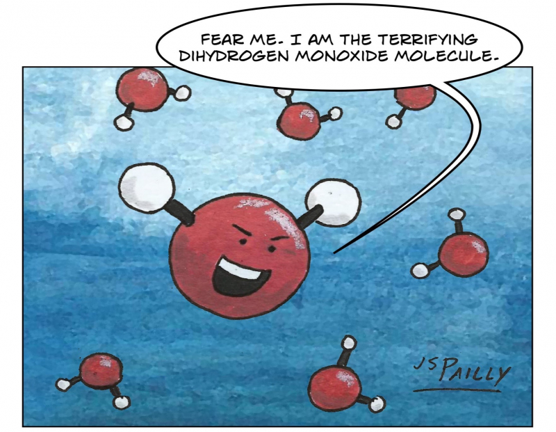 The very scary dihydrogen monoxide – plain water – molecule. Credit: planetpailly.com