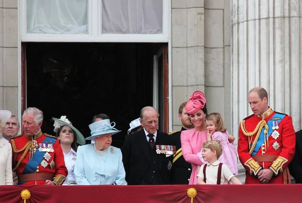 Queen Elizabeth & prince philip , Buckingham Palace, London June 2017- Trooping the Colour Prince George William, harry, Kate & Charlotte Balcony for Queen Elizabeth