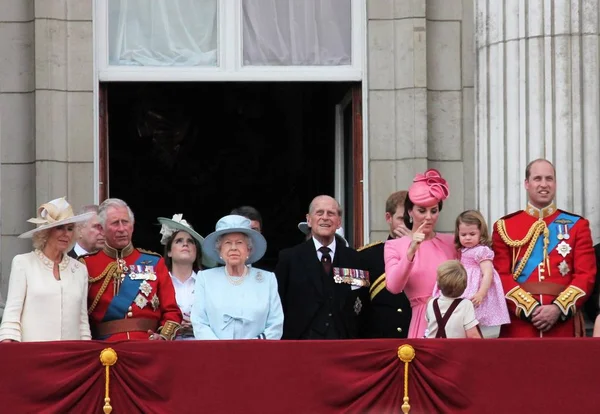 Queen Elizabeth Prince Philip & Royal Family, Buckingham Palace, London June 2017- Trooping the Colour Prince George William, harry, Kate & Charlotte Balcony for Queen Elizabeth