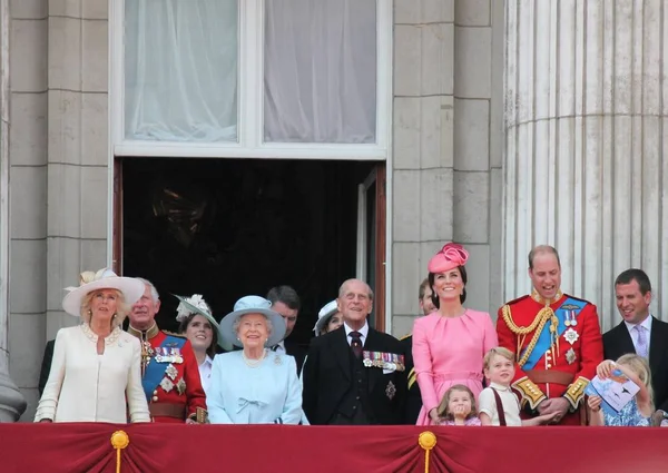 Queen Elizabeth & Royal Family, Buckingham Palace, London June 2017- Trooping the Colour Prince George William, harry, Kate & Charlotte Balcony for Queen Elizabeth