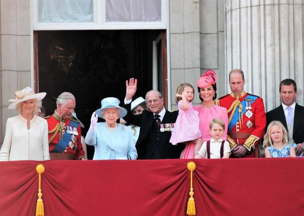 Queen Elizabeth & Royal Family, Buckingham Palace, London June 2017- Prince William, George, Philip, Charles, Charlotte, kate & Camilla, Trooping the Colour Balcony for Queen Elizabeth