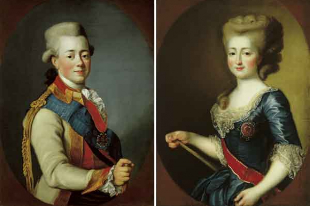 Мария Фёдоровна и Павел I. Картина Гаврилы Скородумова, 1782 год