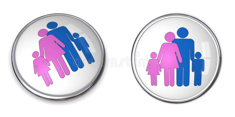 3D Button Family With Kids Pictogram. Pink and blue royalty free illustration
